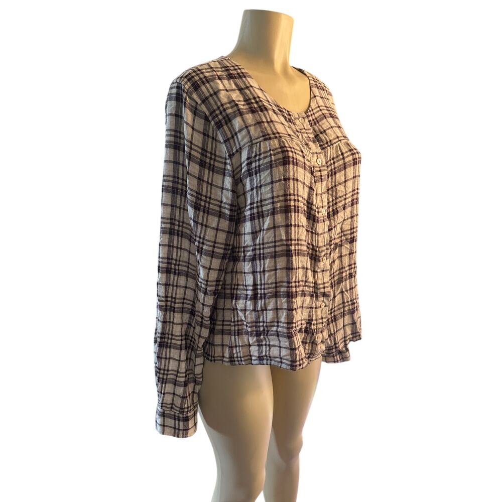 L Aritzia Golden by TNA Wool Blend Button Plaid Blouse Shirt Top Cropped Flannel